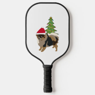 Schattigee Cartoon Sable Pomeranian in een kerstmu Pickleball Paddle