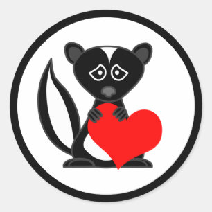 Schattigee Cartoon Sad Skunk Holding Hart Stickers
