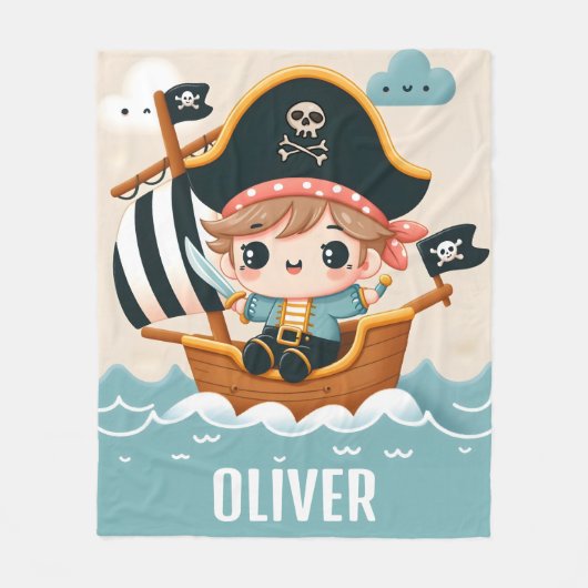 Schattigee Cartoon Sailor Pirate Boy en Piratensch Fleece Deken (Voorkant)