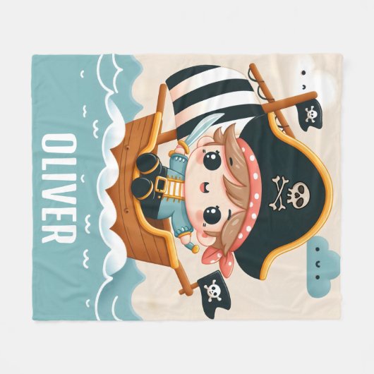 Schattigee Cartoon Sailor Pirate Boy en Piratensch Fleece Deken (Voorkant (Horizontaal))
