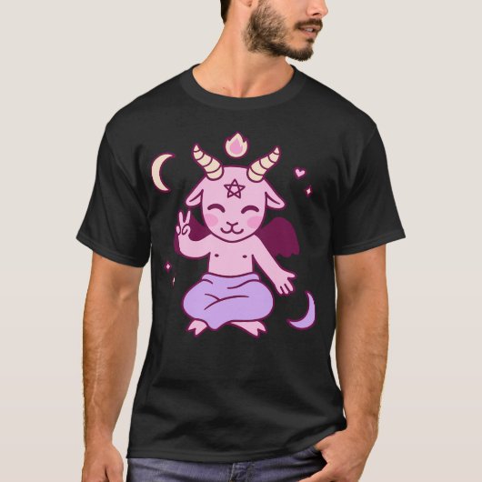 Schattigee Cartoon Satan Kawaii Baphomet T-shirt (Voorkant)