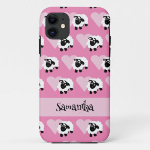 Schattigee Cartoon Schaap Roze Hart Patroon Naam Case-Mate iPhone Case