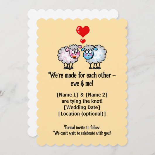 Schattigee Cartoon schapen bruiloft Save The Date (Voorkant / Achterkant)