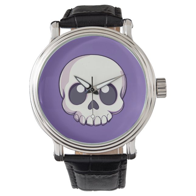 Schattigee Cartoon schedel Halloween Horloge (Voorkant)