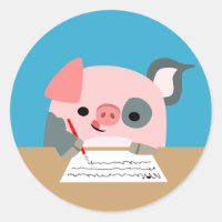 Schattigee Cartoon Schrijven Varken Sticker