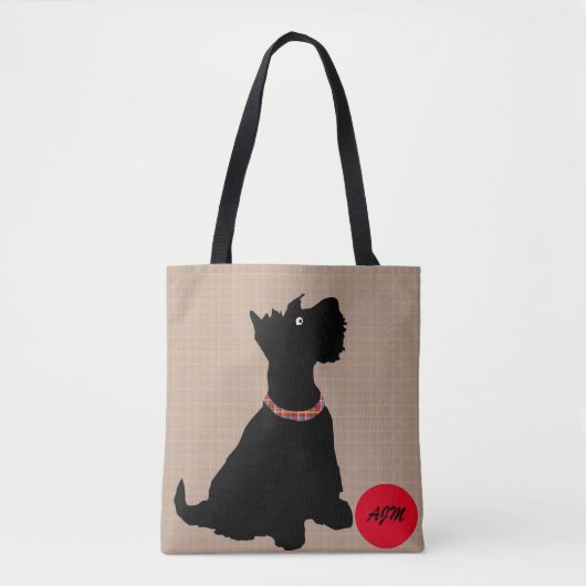 Schattigee Cartoon Scottie Dog met rode bal Canvas Tote Bag (Voorkant)