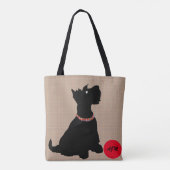 Schattigee Cartoon Scottie Dog met rode bal Canvas Tote Bag (Achterkant)