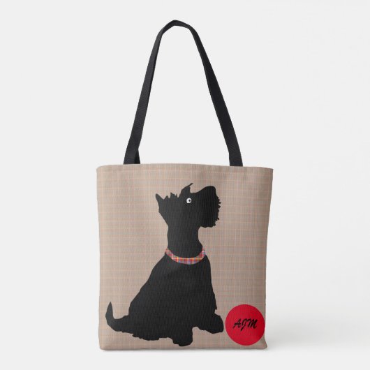 Schattigee Cartoon Scottie Dog met rode bal Canvas Tote Bag (Achterkant)