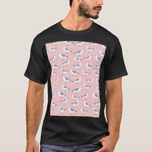 Schattigee Cartoon Seagulls Naadloze Patroon T-shirt (Voorkant)