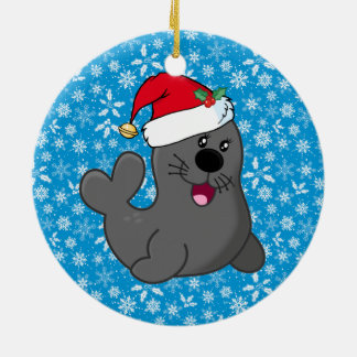 Schattigee Cartoon Seal Dragen Santa Hat Keramisch Ornament