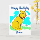 Schattigee Cartoon Shaggy Dog Verjaardag Kaart (Gele Bloem)