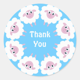 Schattigee Cartoon Sheep Blue Custom Dank u Ronde Sticker