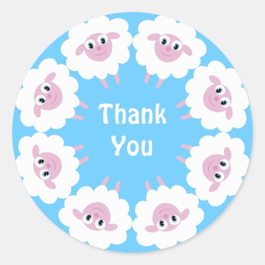 Schattigee Cartoon Sheep Blue Custom Dank u Ronde Sticker (Voorkant)