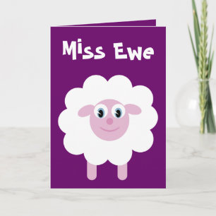 Schattigee Cartoon Sheep Miss Ewe  Paarse Kaart