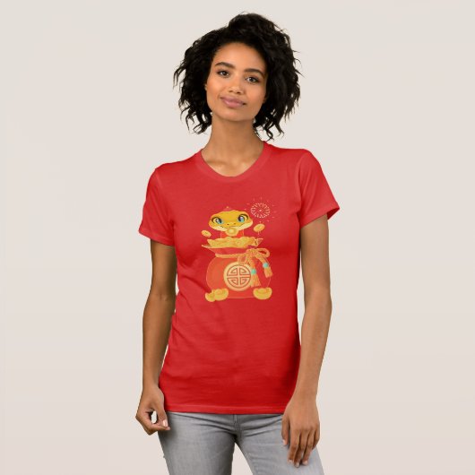 Schattigee Cartoon Slang met Geld Sack Lunar Nieuw T-shirt (Voorkant volledig)