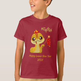 Schattigee Cartoon Slang met Vuurwerk Lunar Nieuwj T-shirt