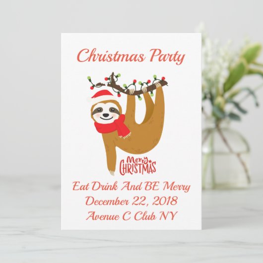 Schattigee Cartoon Sloth Christmas Kaart (Staand voorkant)