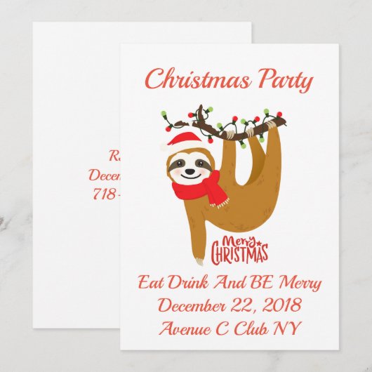 Schattigee Cartoon Sloth Christmas Kaart (Voorkant / Achterkant)