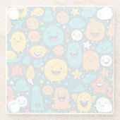 Schattigee Cartoon Smiley Personages – Fun Glass O Glazen Onderzetter (Achterkant)