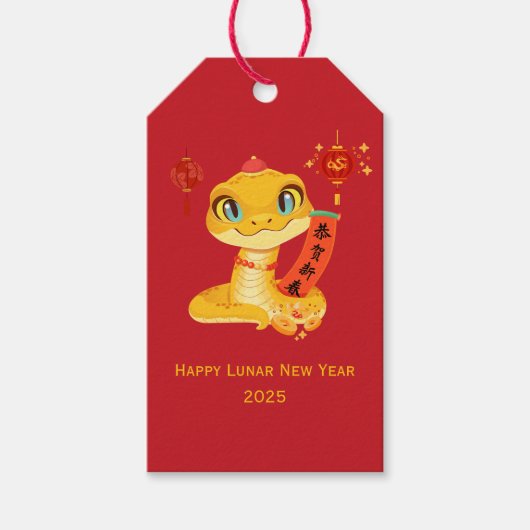 "Schattigee Cartoon Snake Blessing Good Luck & Ric Cadeaulabel (Voorkant)