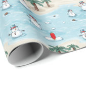 Schattigee Cartoon sneeuwmannen op een strand vaka Cadeaupapier (Rol Hoek)