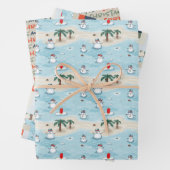 Schattigee Cartoon sneeuwmannen op een strand vaka Inpakpapier Vel (In situ)