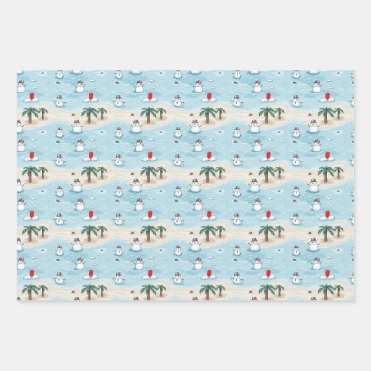 Schattigee Cartoon sneeuwmannen op een strand vaka Inpakpapier Vel (Voorkant)