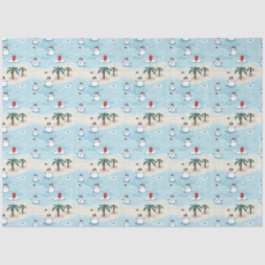Schattigee Cartoon sneeuwmannen op een strand vaka Tissuepapier (Voorkant)