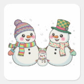 Schattigee Cartoon Snowman Familie Wintervakantie Vierkante Sticker (Voorkant)