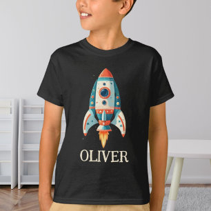 Schattigee Cartoon Space Rocket gepersonaliseerd T-shirt