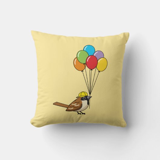 Schattigee Cartoon Sparrow met ballonnen Kussen (Voorkant)