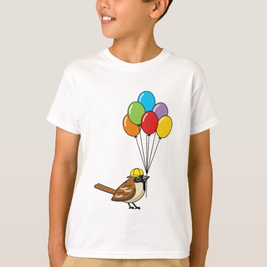 Schattigee Cartoon Sparrow met ballonnen T-shirt (Voorkant)
