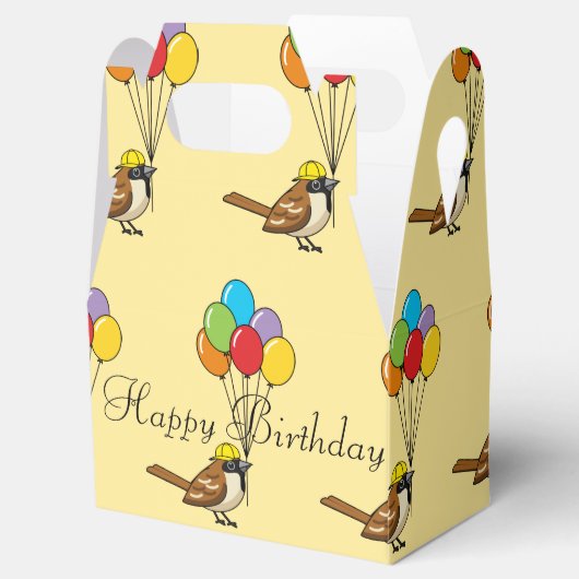 Schattigee Cartoon Sparrow met ballonnen Verjaarda Bedankdoosjes (Geopend)