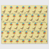 Schattigee Cartoon Sparrow met ballonnen Verjaarda Cadeaupapier (Vlak)