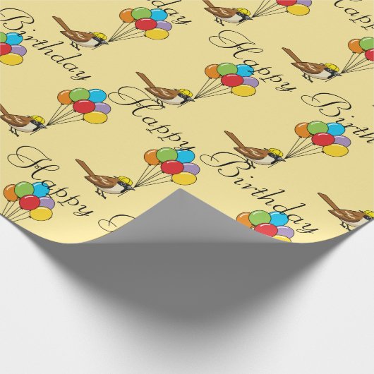Schattigee Cartoon Sparrow met ballonnen Verjaarda Cadeaupapier (Hoek)