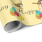Schattigee Cartoon Sparrow met ballonnen Verjaarda Cadeaupapier (Rol Hoek)