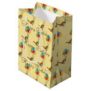 Schattigee Cartoon Sparrow met ballonnen Verjaarda Medium Cadeauzakje
