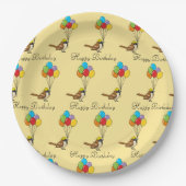 Schattigee Cartoon Sparrow met ballonnen Verjaarda Papieren Bordje (Voorkant)