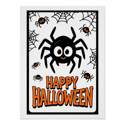 Schattigee Cartoon Spider Happy Halloween Perfect Poster (Voorkant)