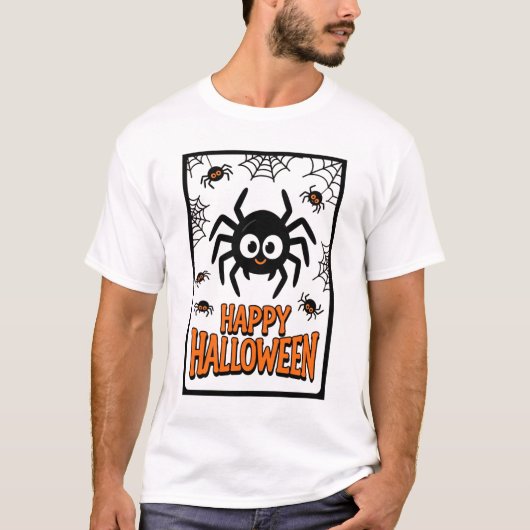 Schattigee Cartoon Spider Happy Halloween T-shirt (Voorkant)