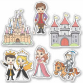 Schattigee Cartoon Sprookjesprinses en Ridder Stic Sticker (Voorkant)