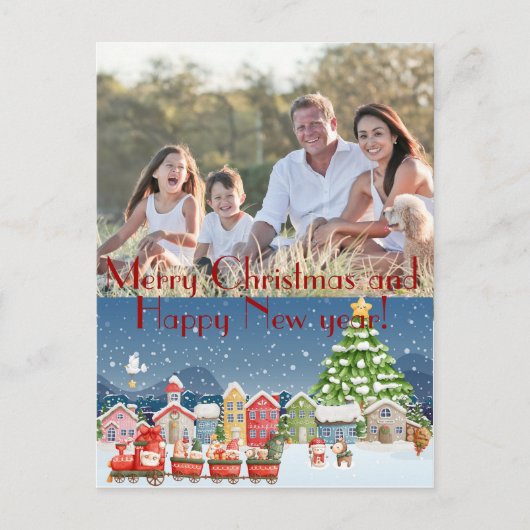 Schattigee cartoon stad kerstfoto Vakantie Briefka Feestdagenkaart (Voorkant)