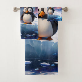 Schattigee cartoon stijl pinguïns vrienden. bad handdoek