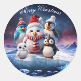 Schattigee cartoon stijl pinguïns vrienden. ronde sticker
