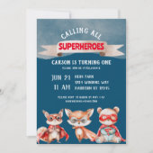 Schattigee Cartoon Superheld Eerste Verjaardag Kaart (Voorkant)