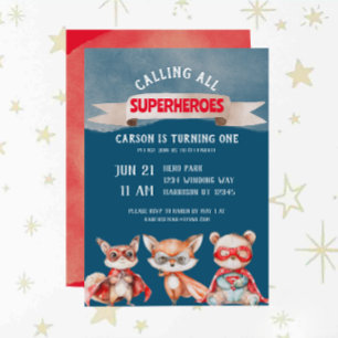 Schattigee Cartoon Superheld Eerste Verjaardag Kaart