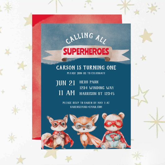 Schattigee Cartoon Superheld Eerste Verjaardag Kaart