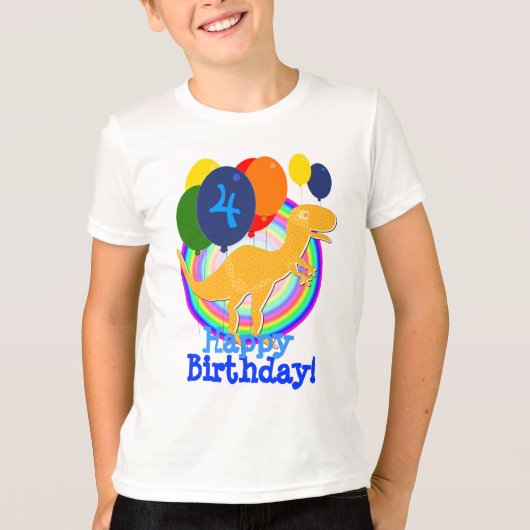 Schattigee Cartoon T-Rex Dinosaurus Verjaardagsbal T-shirt (Voorkant)