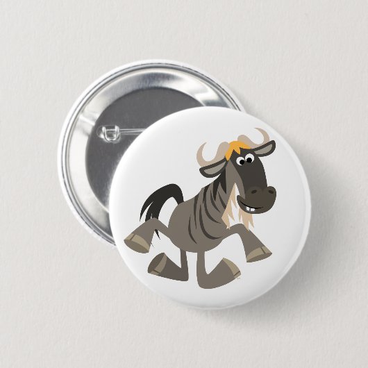 Schattigee Cartoon Tap Dancing Wildebeest Button B (Voorkant /achterkant)