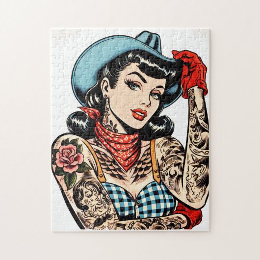 Schattigee Cartoon Tattoo Cowgirl Legpuzzel (Verticaal)